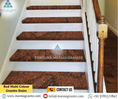 Red Multicolour Granite Stairs