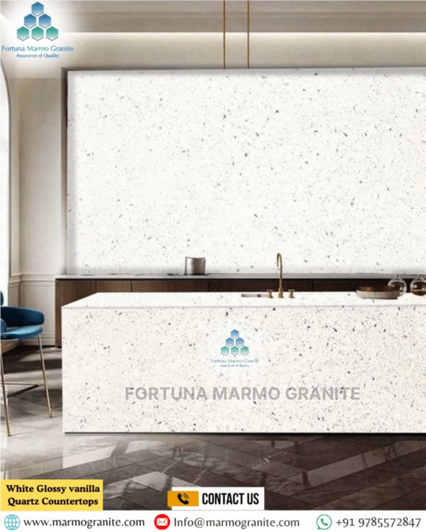 White Glossy vanilla Quartz Countertops