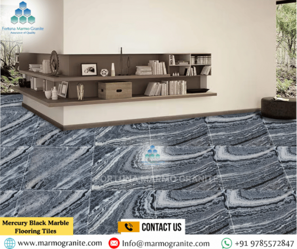 Mercury Black Marble Flooring Tiles