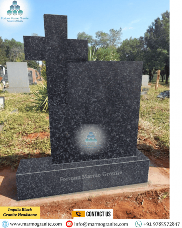 Impala Black Granite Headstone