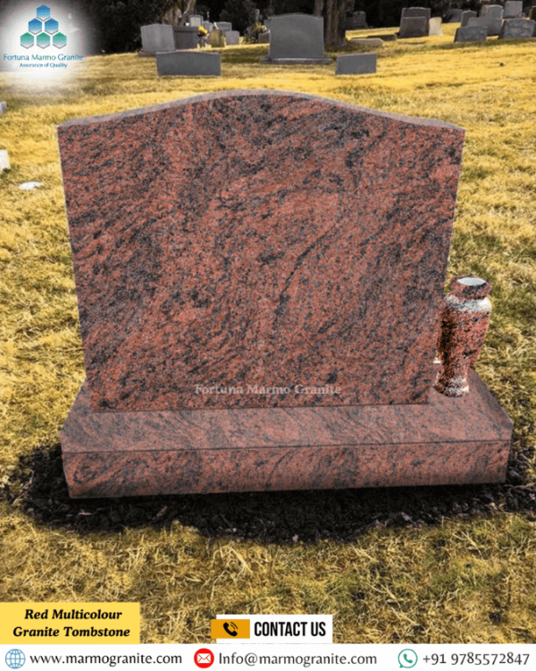 Red Multicolour Granite Tombstone