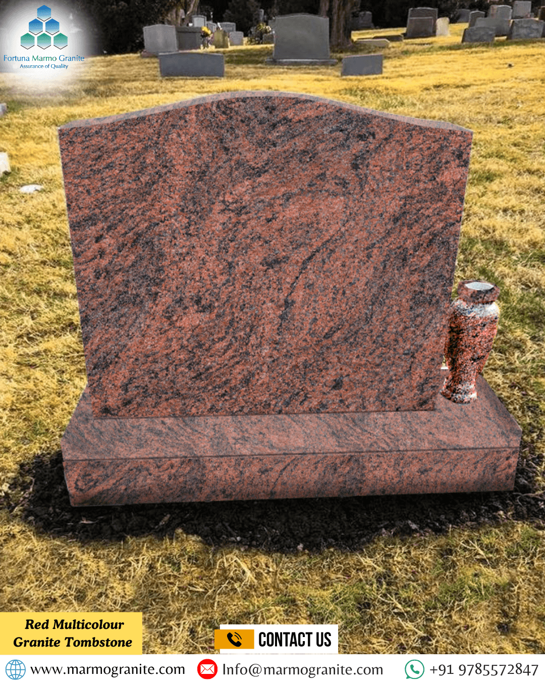 Red Multicolour Granite Tombstone 