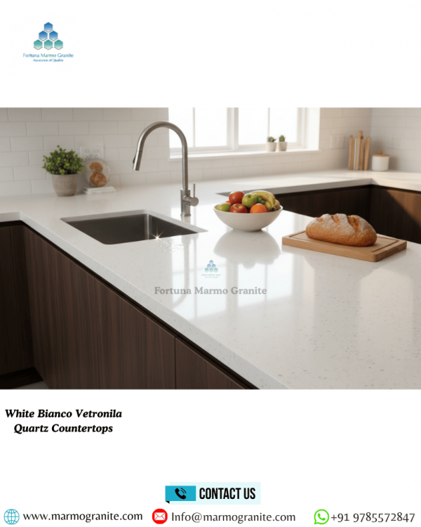 White Bianco Vetronila Quartz Countertops