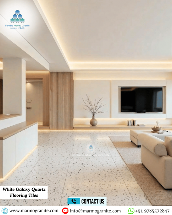White Galaxy Quartz Flooring Tiles