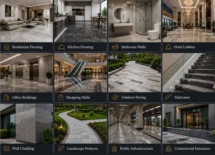 Applications of Indian Granite Tiles, Natural Indian Granite Tiles Exporter to Romania